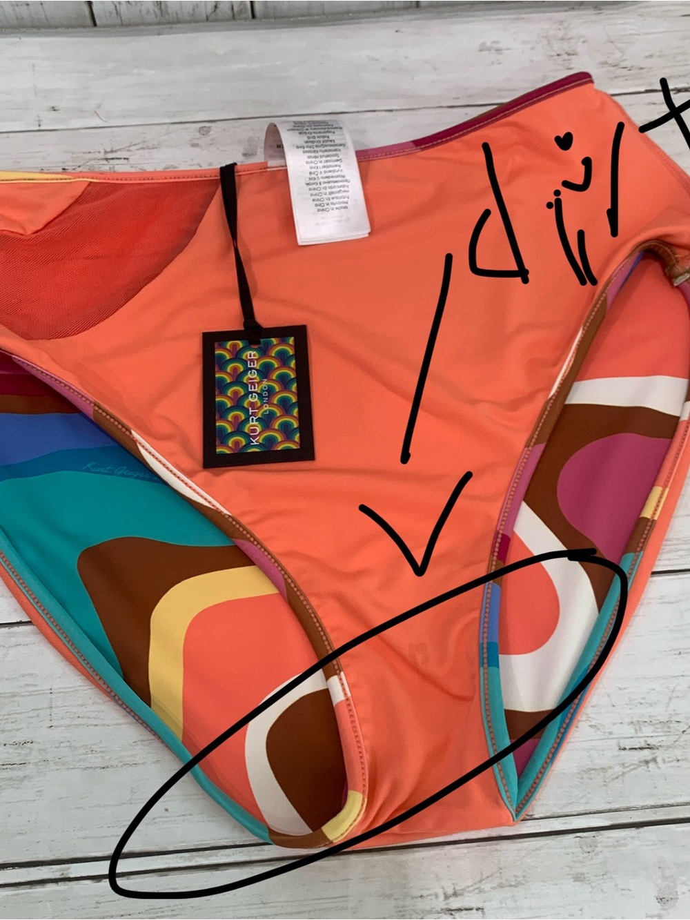 Kurt Geiger Kensington Cut Out Briefs Bikini Bottom Large Psychedelic High Waist - Picture 12 of 16